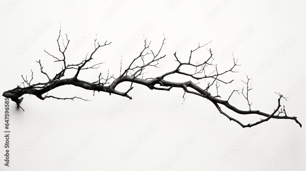 A black and white photo of a dead tree branch