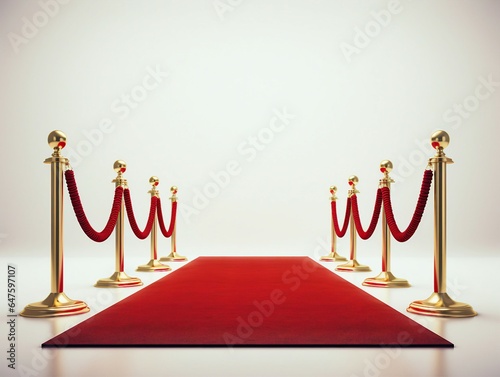 A luxurious red carpet with elegant gold barriers
