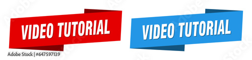 video tutorial banner. video tutorial ribbon label sign set