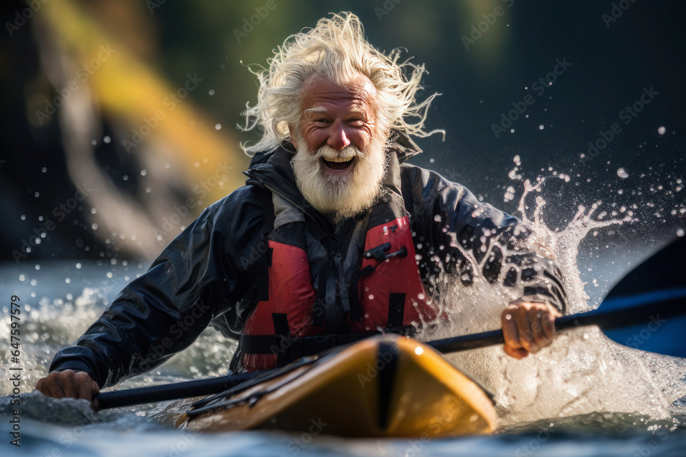 happy senior paddling practicing advanced kay on the river happy senior paddling practicing advanced kay on the river