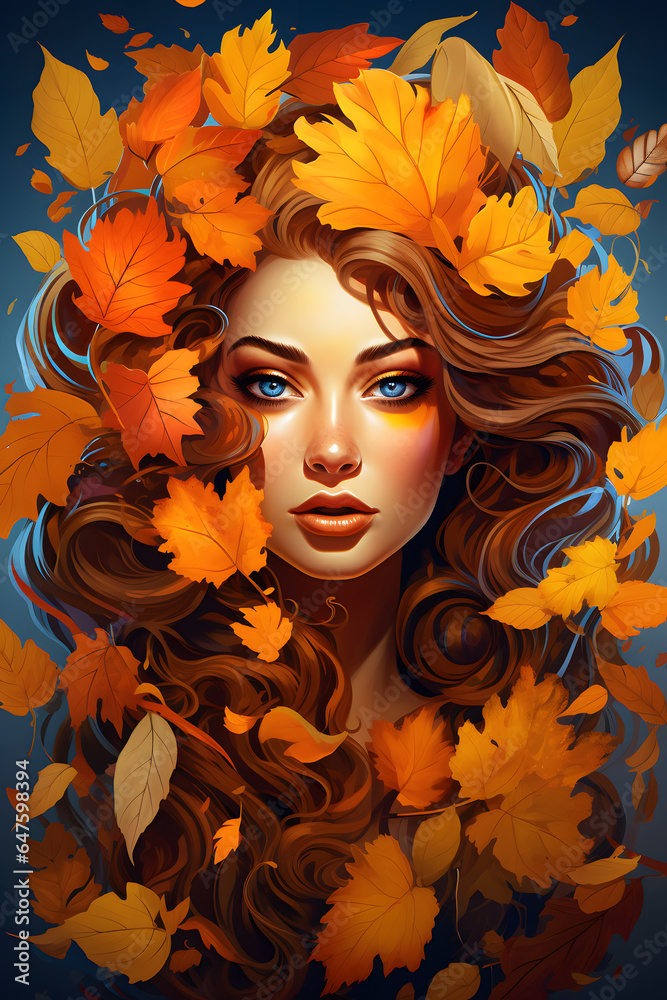 Couverture de livre illustration d'une femme rousse un jour d'automne » IA générative