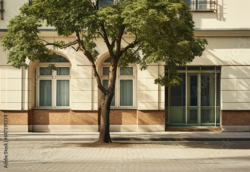 trees and windows in an old building, in the style of vienna secession photo