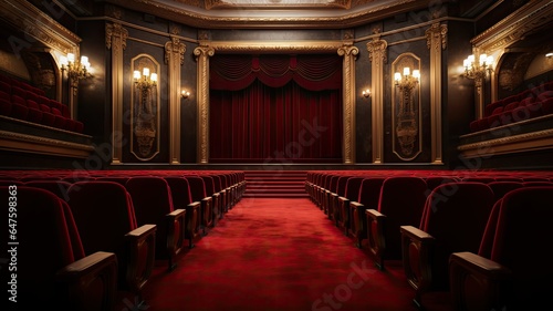 a classic movie house with rows of red seats. The image should emphasize the enduring appeal of such theaters, where movie magic has been enjoyed for generations. photo