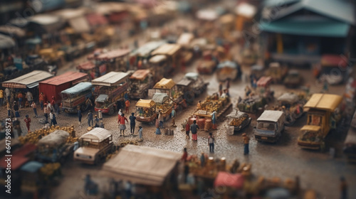street in the city market scene  miniature. Generative AI