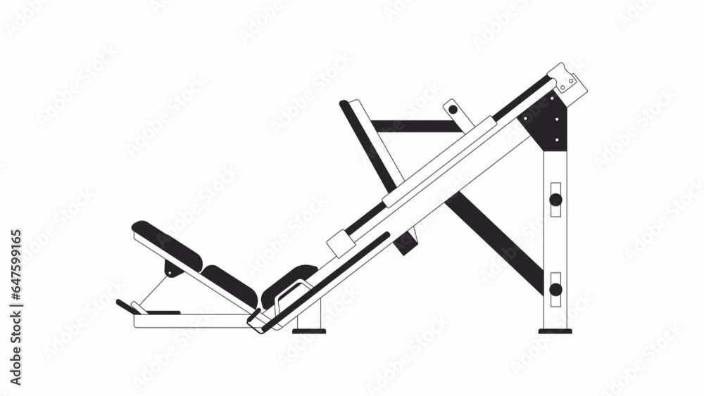 Leg press machine in action bw outline 2D object animation. 45 degree lunges exercise monochrome linear cartoon 4K video. Gym equipment. Bodybuilder gear animated item isolated on white background Leg press machine in action bw outline 2D object animation. 45 degree lunges exercise monochrome linear cartoon 4K video. Gym equipment. Bodybuilder gear animated item isolated on white background