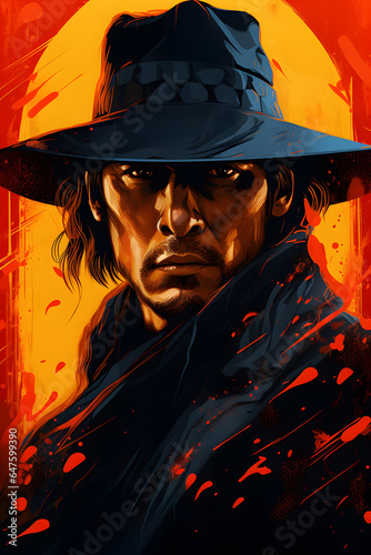 Couverture de livre illustration d'un samouraï à chapeau » IA générative