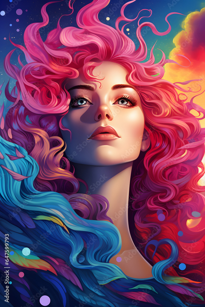 Couverture de livre illustration d'une belle femme aux couleurs arc-en-ciel » IA générative