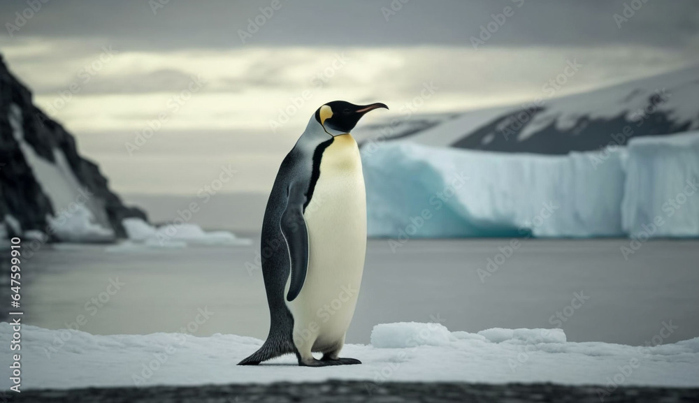amazing penguin on the snow photography, Generative AI