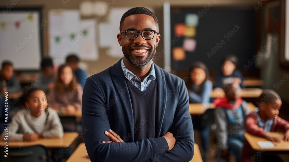 Portrait of a teacher in a classroom Portrait of a teacher in a classroom