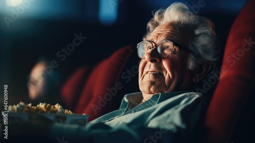 Senior man enjoying a movie at the cinema