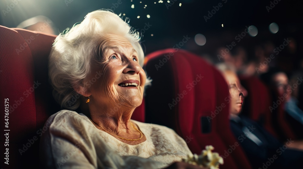 Senior woman enjoying a movie at the cinema