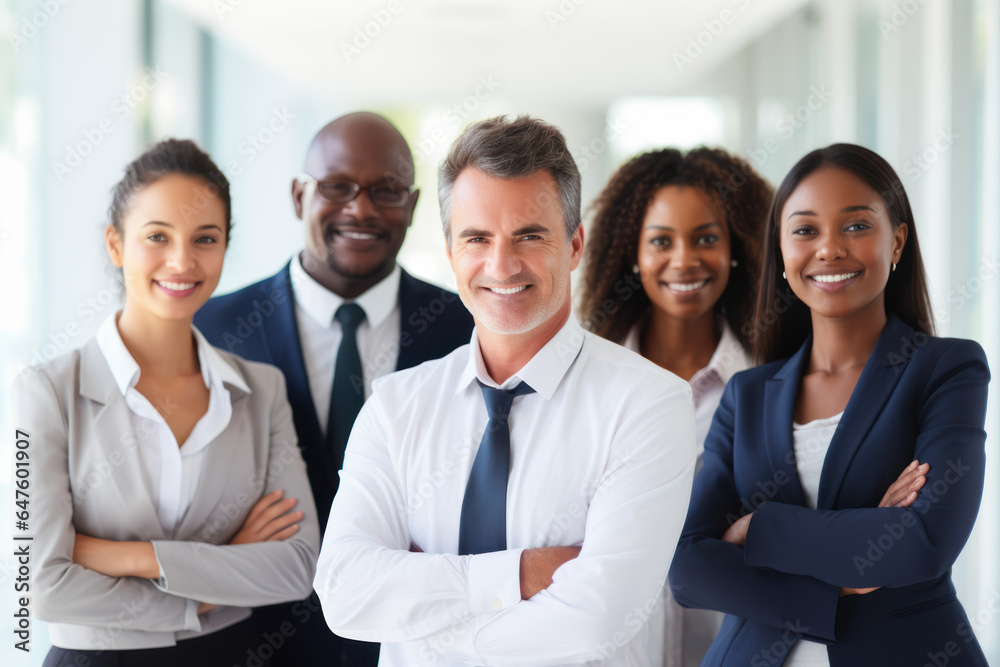 Multiracial diverse business team headed with boss posing to camera. Smiling businesspeople in office. The concept of business. Multiracial diverse business team headed with boss posing to camera. Smiling businesspeople in office. The concept of business.