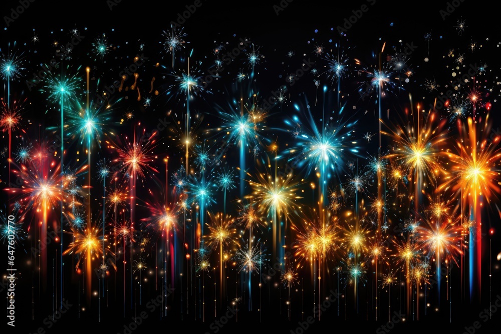 A festive backdrop with a dazzling display of colorful fireworks lighting up the sky. Illustration A festive backdrop with a dazzling display of colorful fireworks lighting up the sky. Illustration