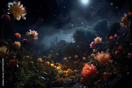 Beautiful Flowers Under Starry Night Sky © Cingbalang