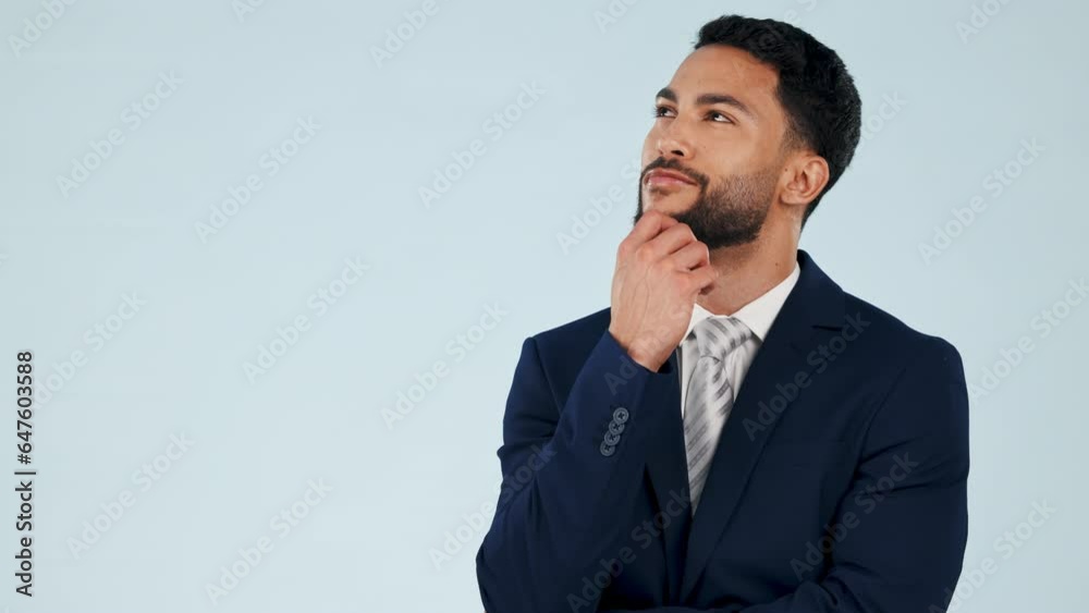 Thinking, choice and man in studio with questions, how or strategy agreement on grey background. Why, idea and male model with yes, emoji or planning solution, problem solving or decision conclusion Thinking, choice and man in studio with questions, how or strategy agreement on grey background. Why, idea and male model with yes, emoji or planning solution, problem solving or decision conclusion