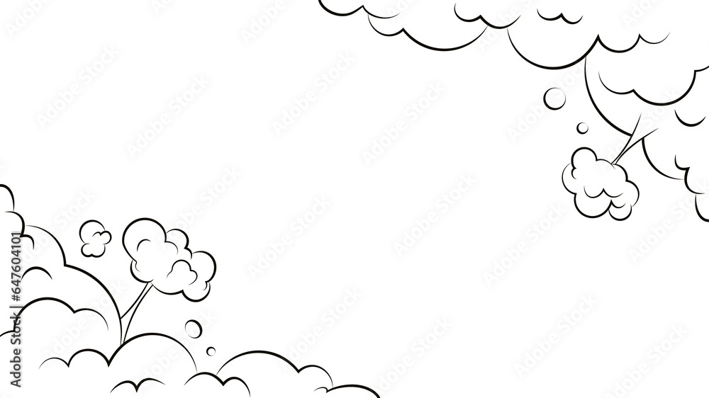 Comic clouds frame. Cartoon puff cloud frame on transparent background. Boom, pow effect. Explosion with puffs of smoke. - obrazy, fototapety, plakaty 