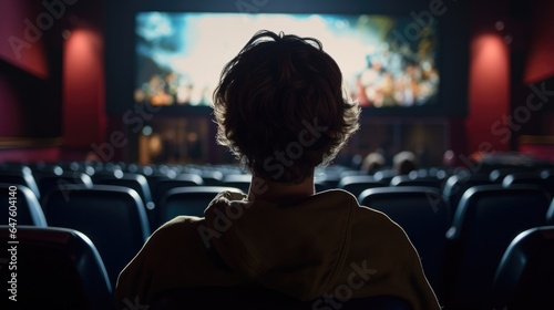 Young man enjoying a movie at the cinema