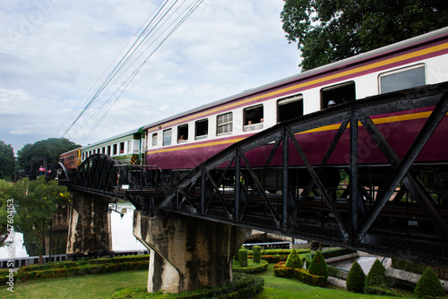 Steel railway bridge over river kwai of landmarks memorials historical sites and monument World War II Sites for thai people foreign travelers travel visit on August 30, 2023 in Kanchanaburi, Thailand