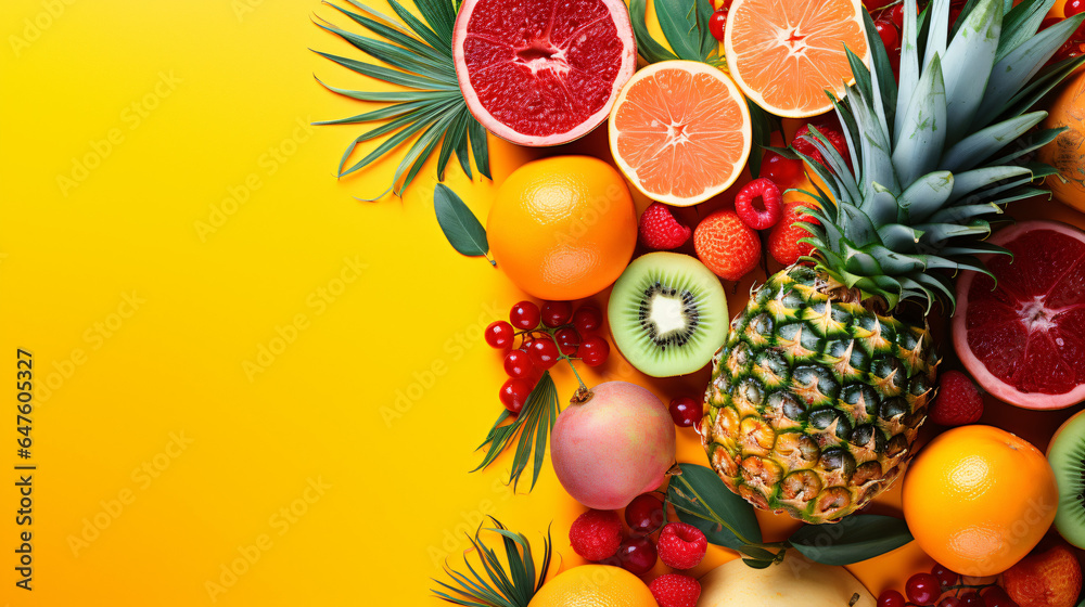 A colorful background with a variety of fruit - obrazy, fototapety, plakaty 