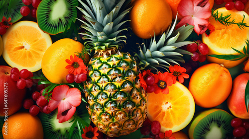 A colorful background with a variety of fruit