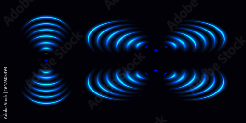 Wi-Fi light effect, Blue glowing signal sensor waves internet wireless connection. Wireless technology digital radar or sonar with glowing light effect. Vector