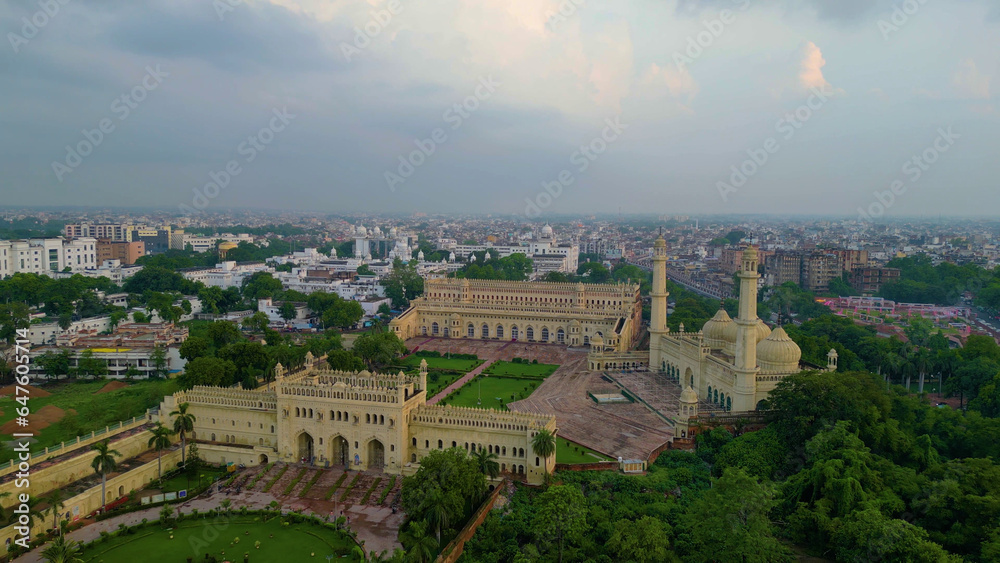 Aerial view of Husainabad Clock Tower and Bada Imambara