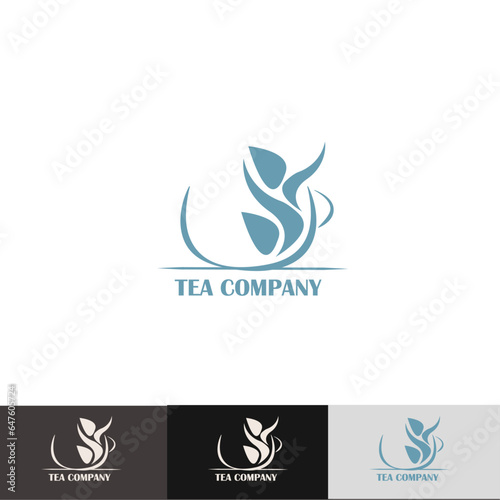 Herbal tea company vector logo concept. Leaf in cup icon idea for organic tea shop or store