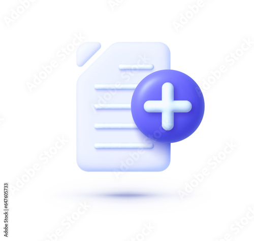 File plus 3d. Design element. Button for mobile app design. Vector design
