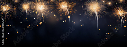 Silvester 2024 New year New Year's Eve Party background banner panorama long- Gold firework fireworks on dark blue night sky