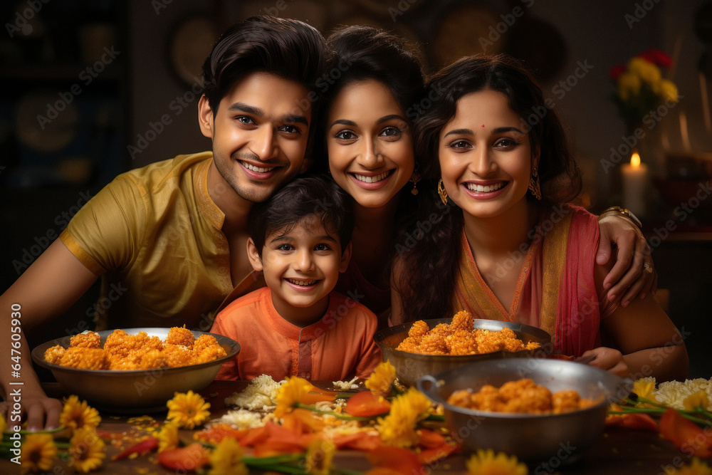 Indian family celebrating diwali festival. Indian family celebrating diwali festival.