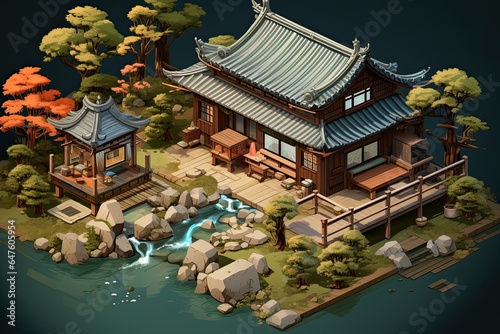 Isometric clean image of an old Japanese