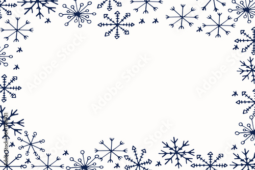 Winter frame made of snowflakes with space for text.
Winter season, Christmas, New Year.