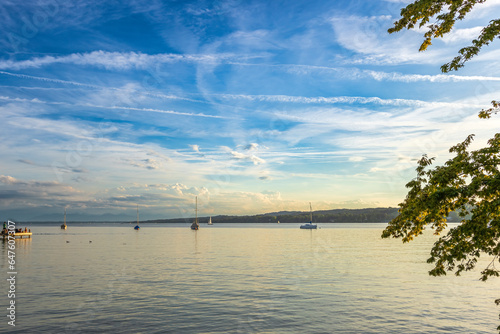 A lakeside in a country town before sunset on a late summer afternoon.