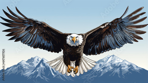 A drawing of a bald eagle flying in the air