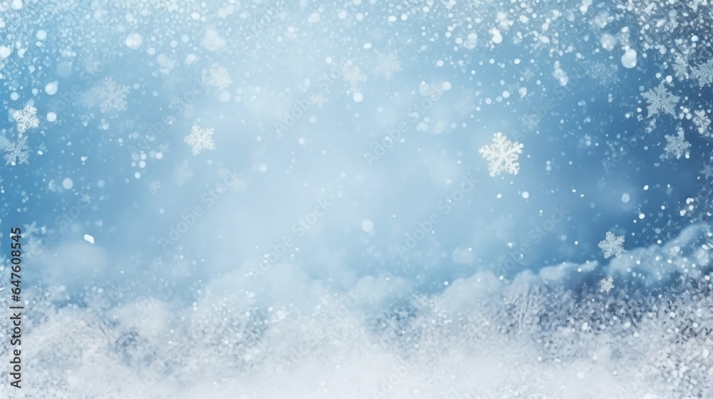 Blue winter background with snoflakes for christmas or new year holidays, generative ai