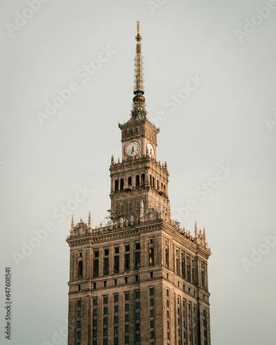 Architecture of the Palace of Culture and Science, in Warsaw, Poland © jonbilous