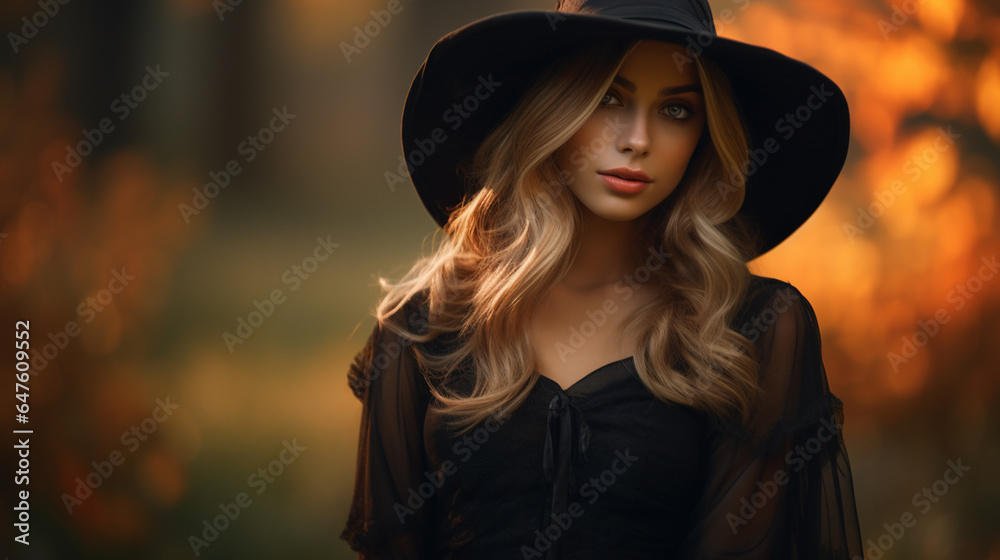 Young woman dressed in a witch costume, on Halloween. Young woman dressed in a witch costume, on Halloween.
