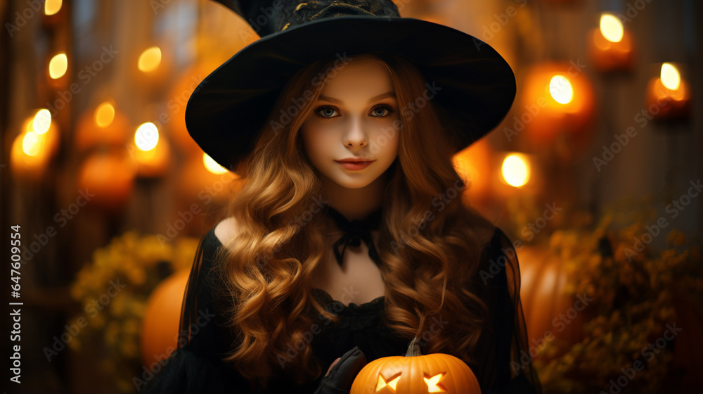Young woman dressed in a witch costume, on Halloween. Young woman dressed in a witch costume, on Halloween.
