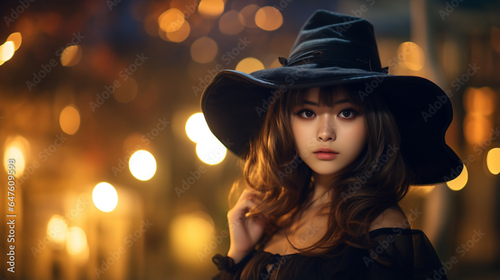 Young woman dressed in a witch costume, on Halloween. Young woman dressed in a witch costume, on Halloween.