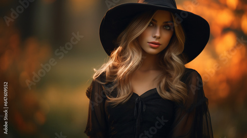Young woman dressed in a witch costume, on Halloween. © Gun