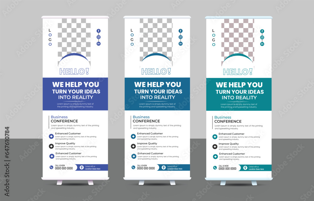 Roll up banner design template, vertical, abstract background, pull up design, modern x-banner, template.
