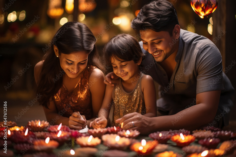 Indian family celebrating diwali festival. Indian family celebrating diwali festival.