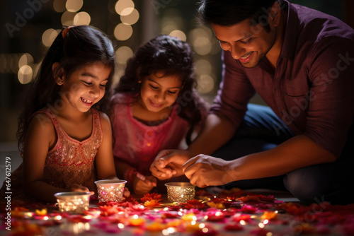 Indian family celebrating diwali festival.