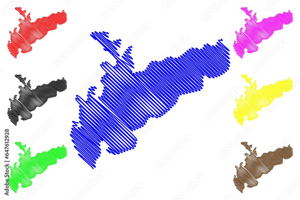 Obraz premium Lake Qattinah (Syrian Arab Republic, Syria) map vector illustration, scribble sketch Homs map