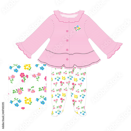  baby girls frocks with pant print vector art