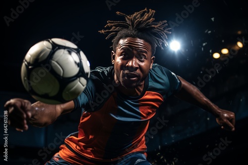 Soccer Player In Mid-Air Attempting, Generative AI © Box Milk