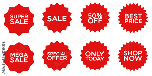 Sale stickers. Sale, shop now, only today, special offer, best price. Vector set stickers or icons. Sale, 50% off, mega sale.