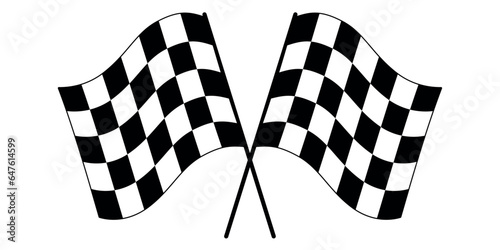Two crossed racing flags. Vector isolated racing flags. Simple drawing of racing flags.