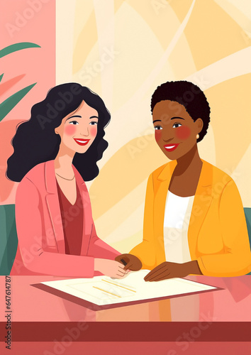 Happy and diverse businesswomen collaborating on their business. Team of entrepreneurial women working successfully making a deal for signing a new contract.