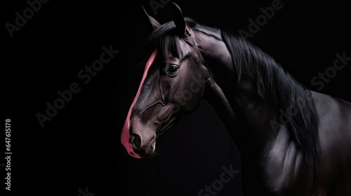dark horse with pink hair on a dark background © Сергей Безрученко